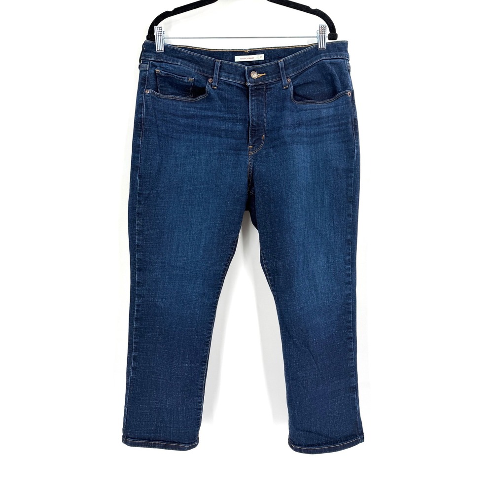 Levis Classic Straight Jeans Womens Size 16 Short Dark Wash Denim Stretch